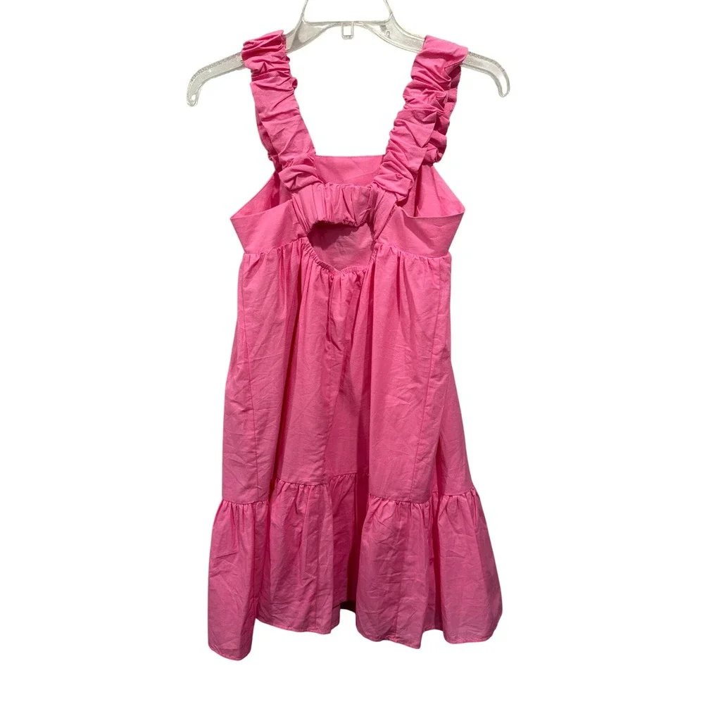 Zara Dress Pink Poplin Ruched Strap Tiered Mini Sun Dress 2674/618/630